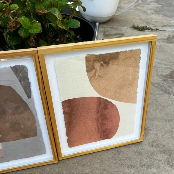 Project 62 Abstract Wall Art Set of Two Light Wood Frames Neutral Colors wfdjnjc.com